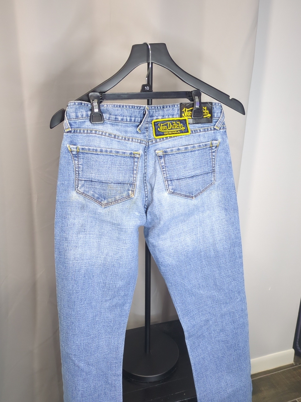 Y2K Denim Von Dutch Light Blue Straight-Leg Jeans with Yellow Logo Patch
